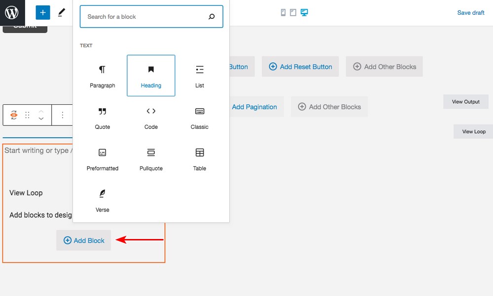 add block in view loop