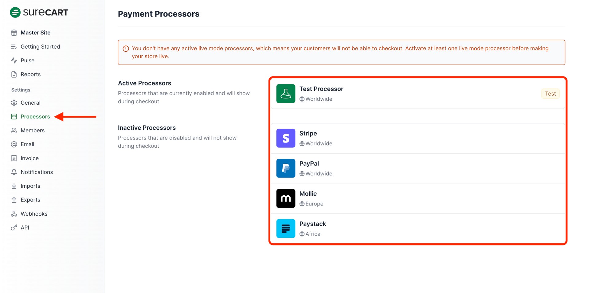 surecart server processor page