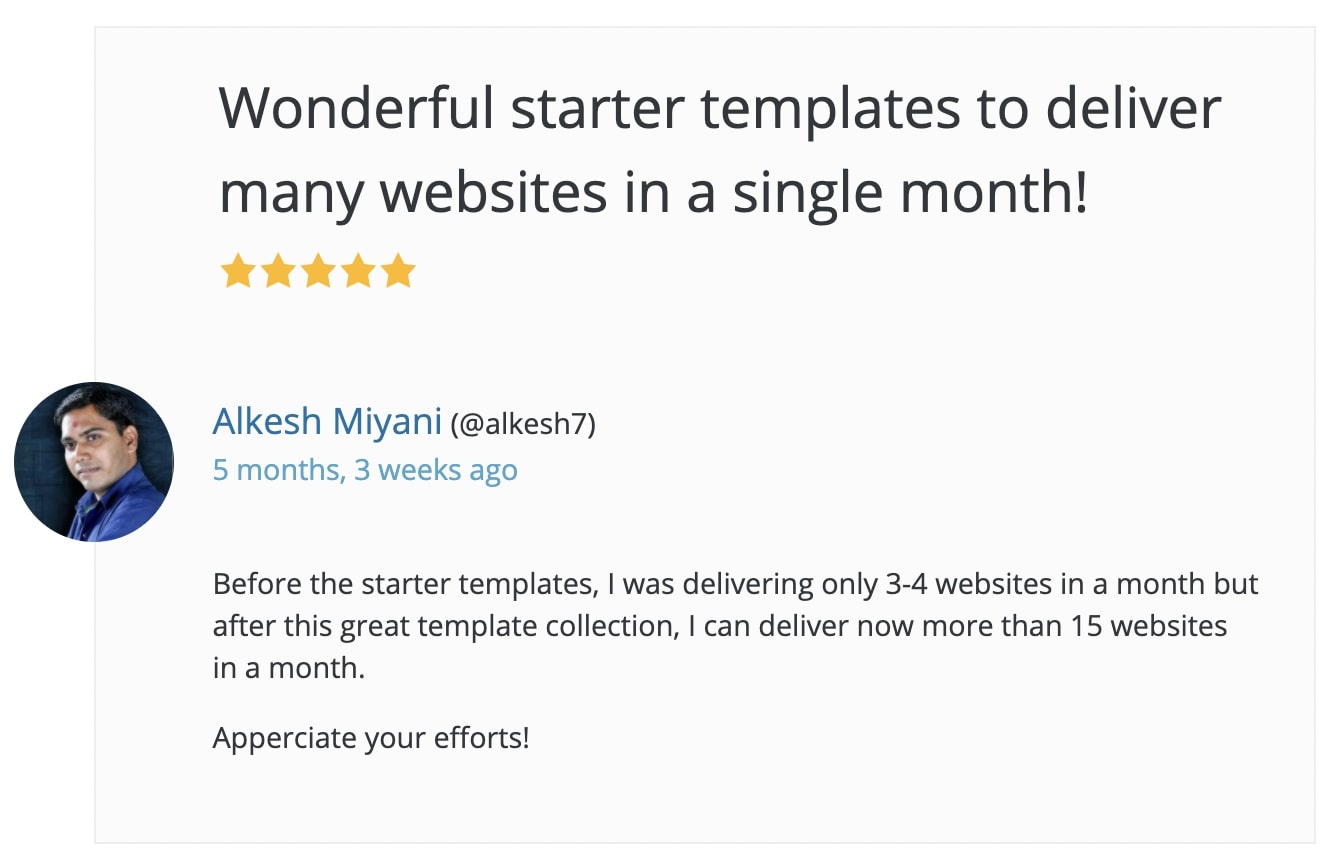 Starter Templates - Users positive review