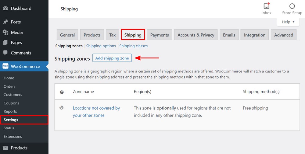 Add shipping zone WooCommerce