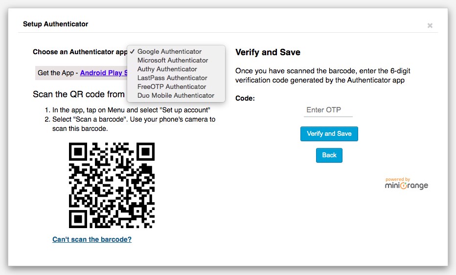 Authenticator setup