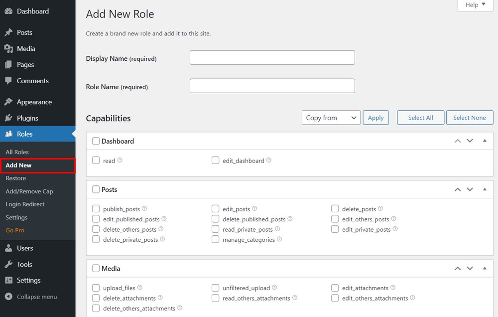 Add new user role in WordPress