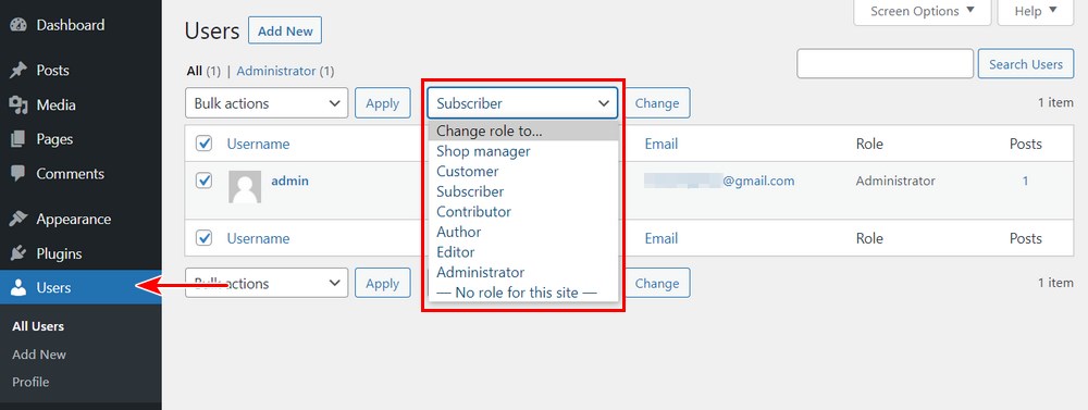 Change user roles WordPress