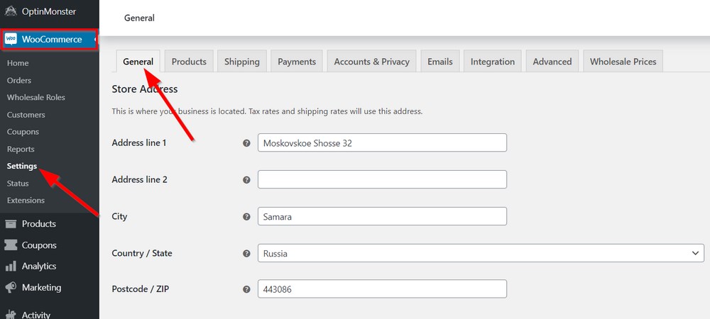 WooCommerce general setting