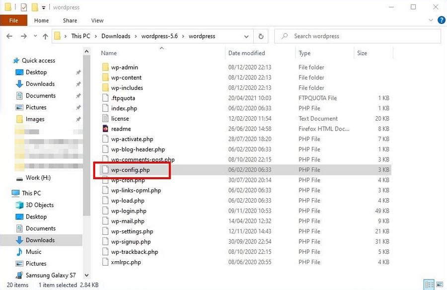 wp config file in WordPress folder