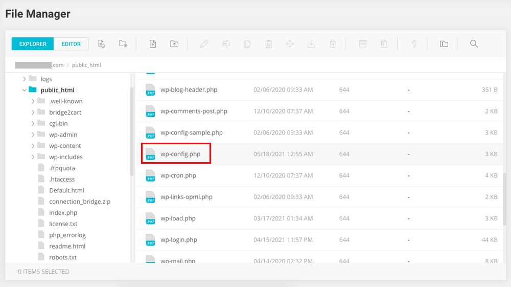 Access WordPress wp cofig file using file manager