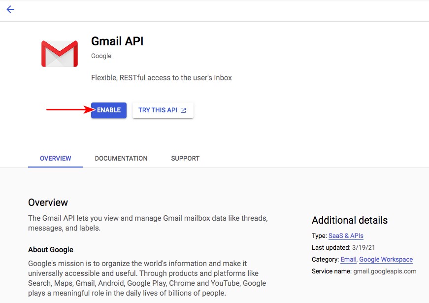 Enable Gmail API