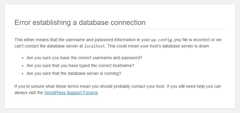 Error Establishing a Database Connection example