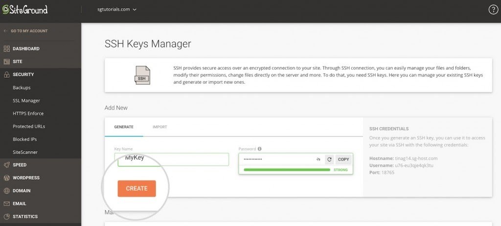 SiteGround SSH key creator