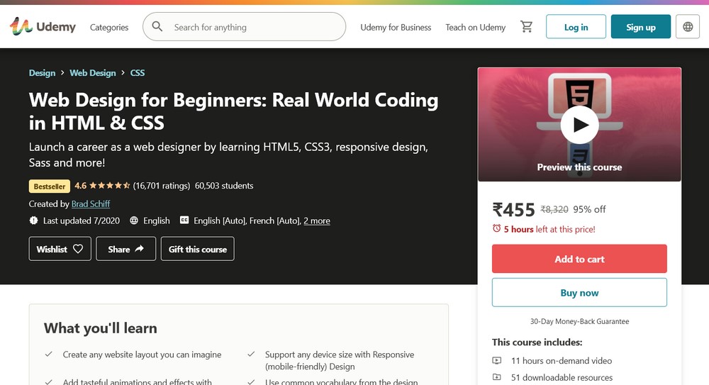 Web Designing for Beginners course at udemy