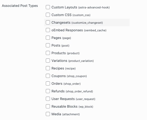 WooCommerce associated post types