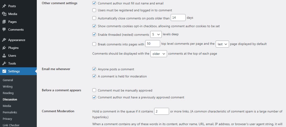 WordPress comment moderation