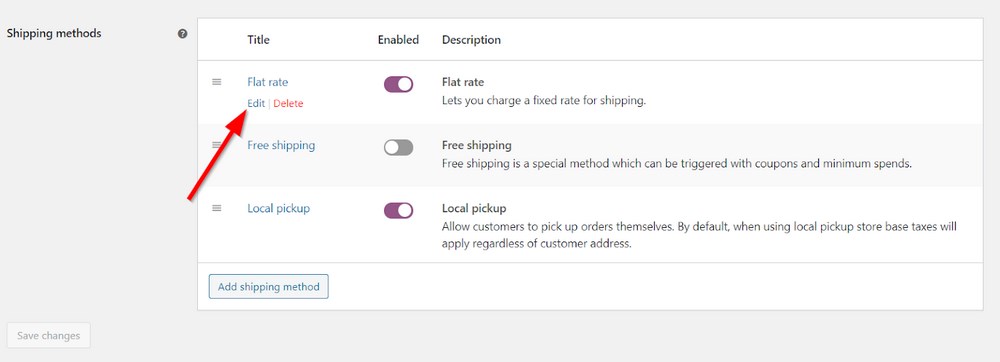 Edit shipping method, flat rate