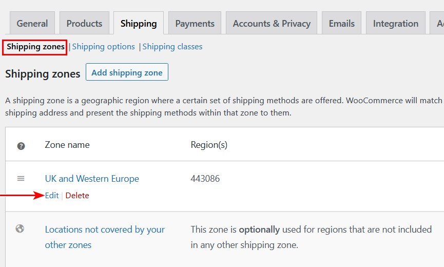 Edit shipping zone