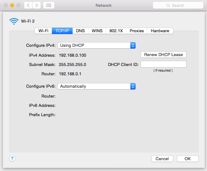 Network setting on MAC