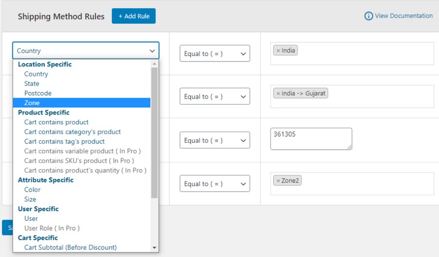 Shipping method rules