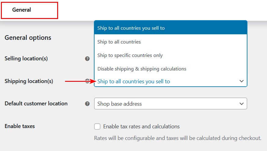 WooCommerce enable shipping options