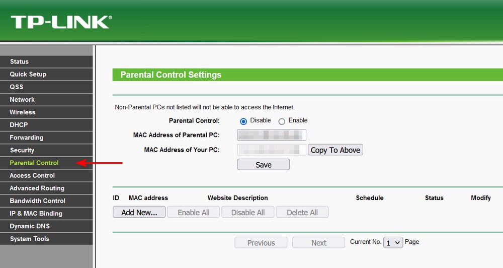 TP Link parental control setting