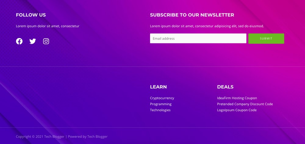 Tech blogger footer example