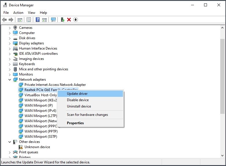 Update network adapter