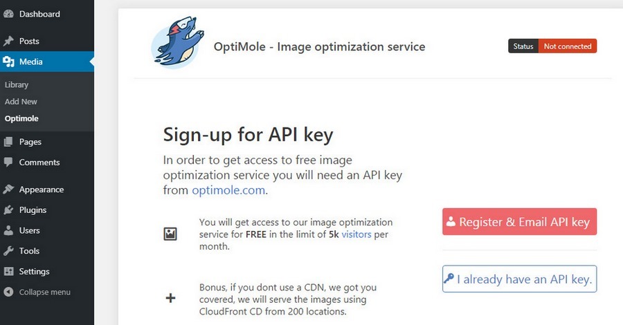 Optimole setting