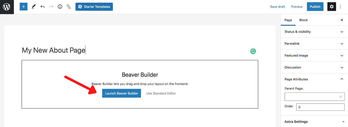 launch beaver builder builder in gutenberg