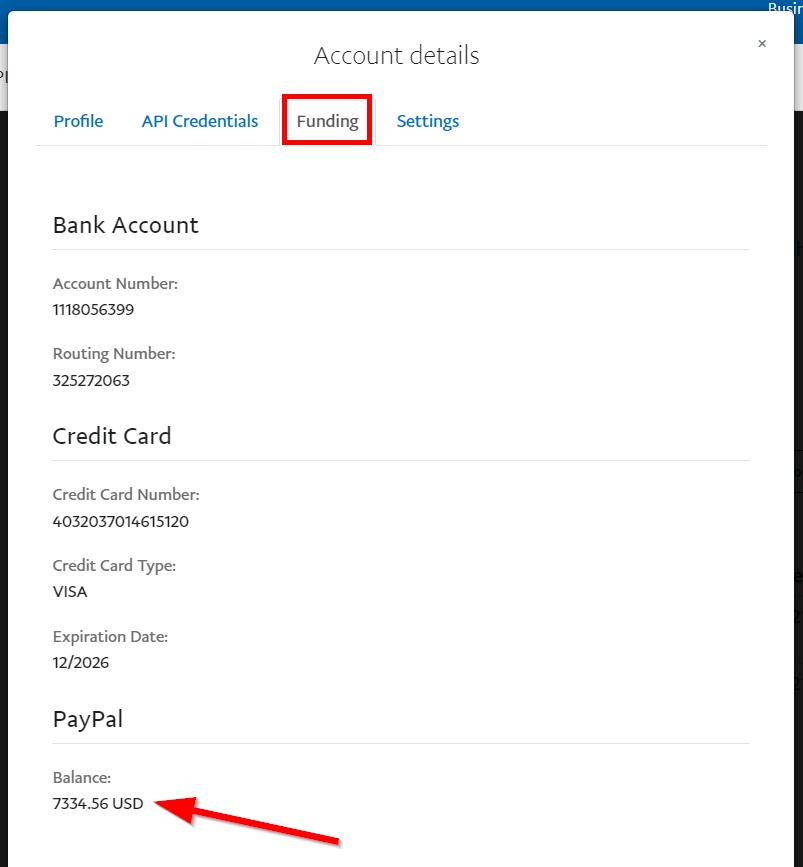 confirm account balance change in paypal sandbox merchant account