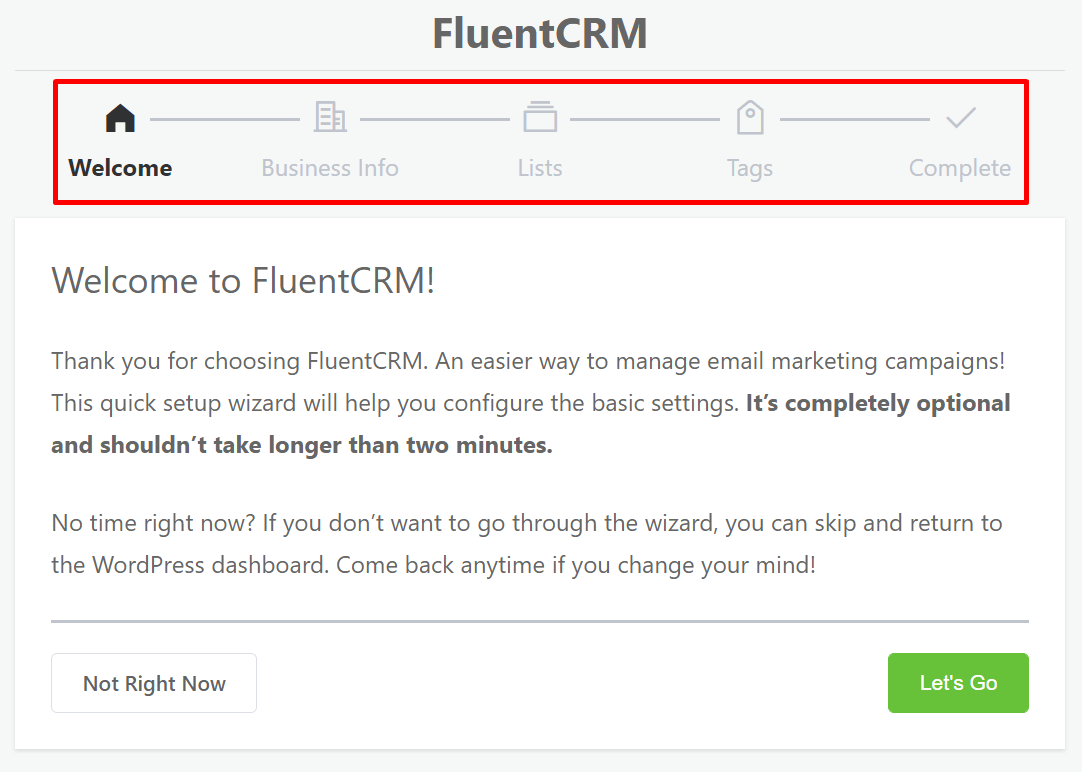 FluentCRM Setup Wizard