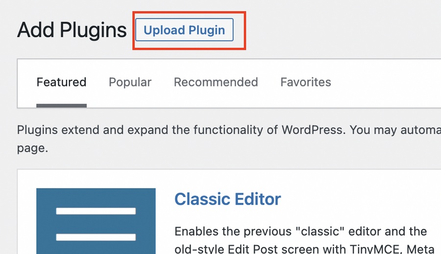 Upload WordPress plugin