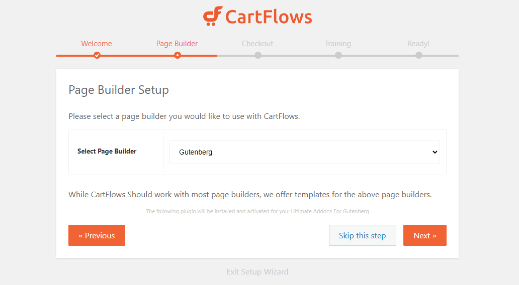 CartFlows setup wizard