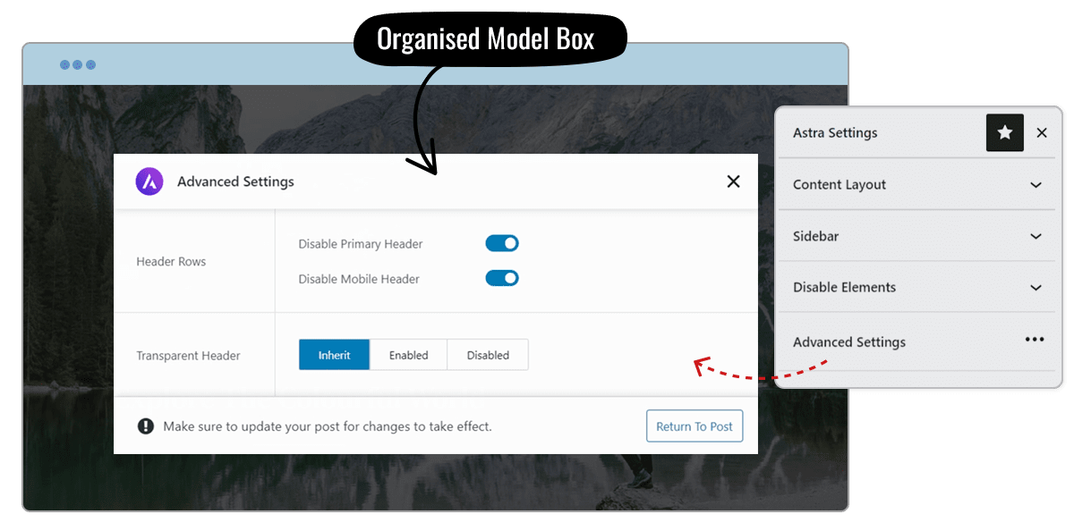 Astra advance setting update