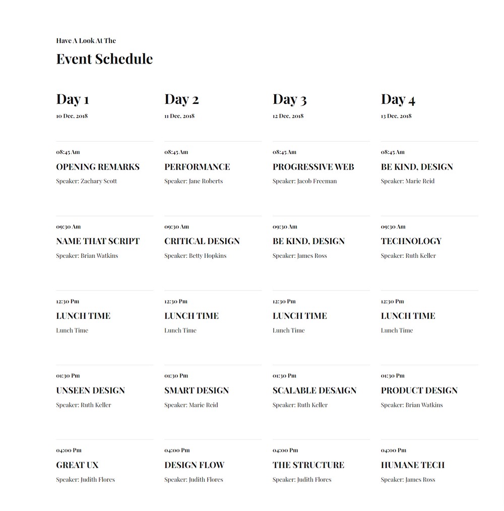 Even Schedule example on website