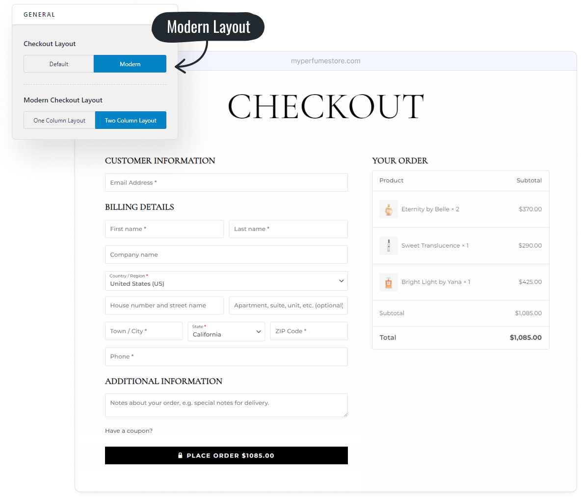 Astra WooCommerce checkout layout settings