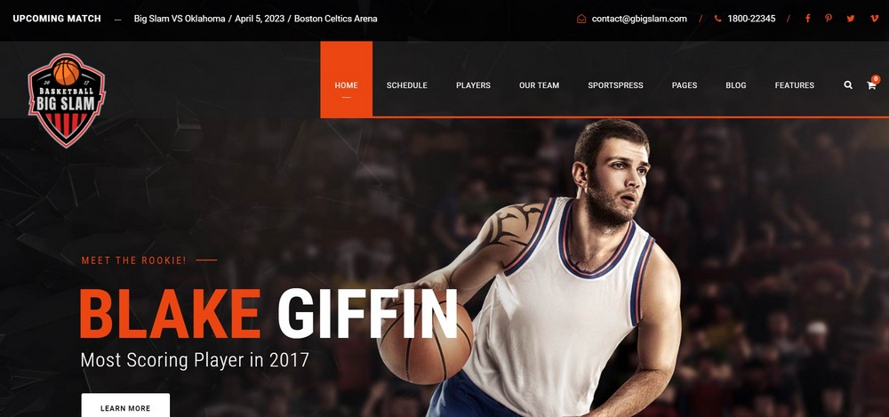 big slam basket ball WordPress theme