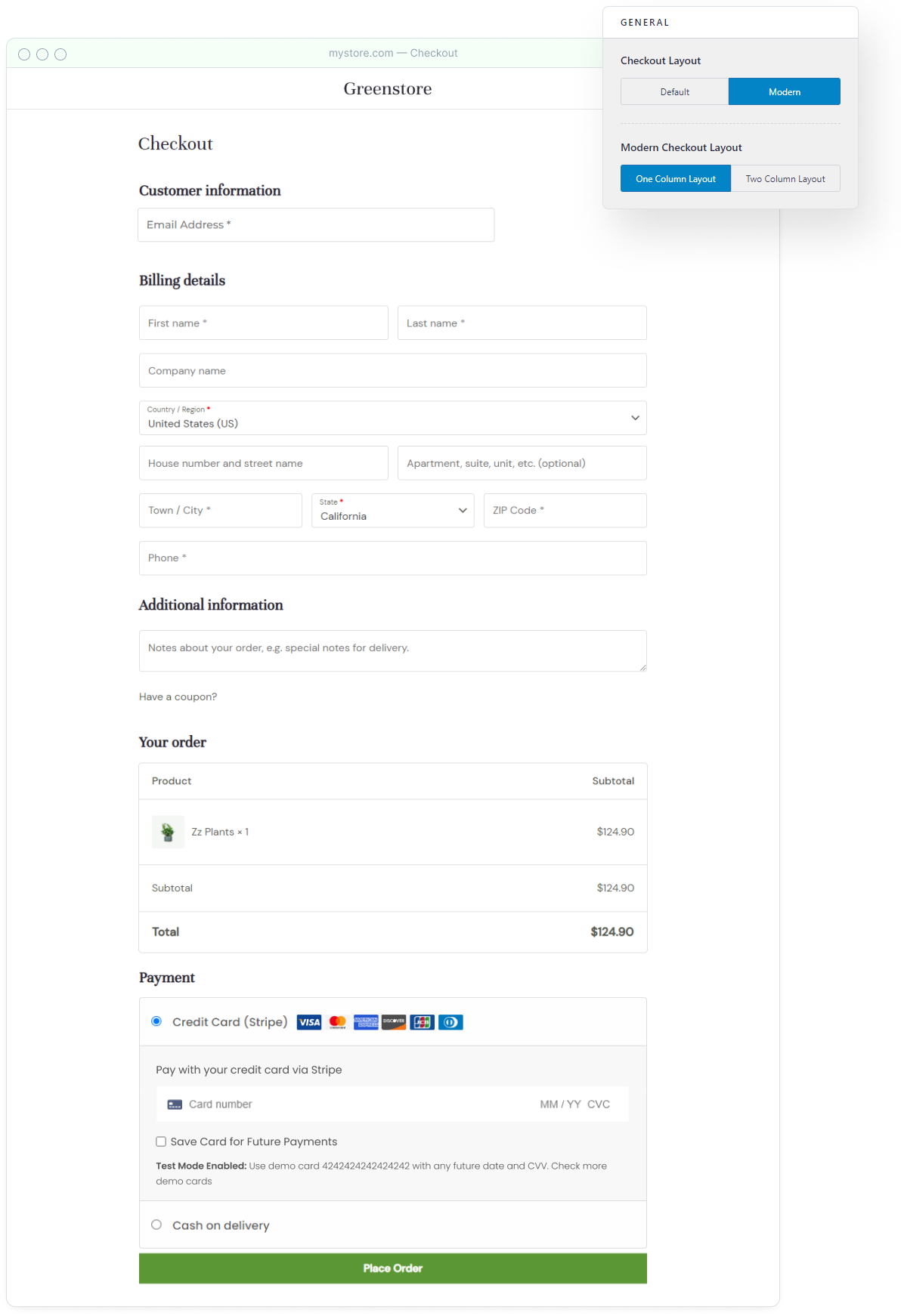 Single column checkout