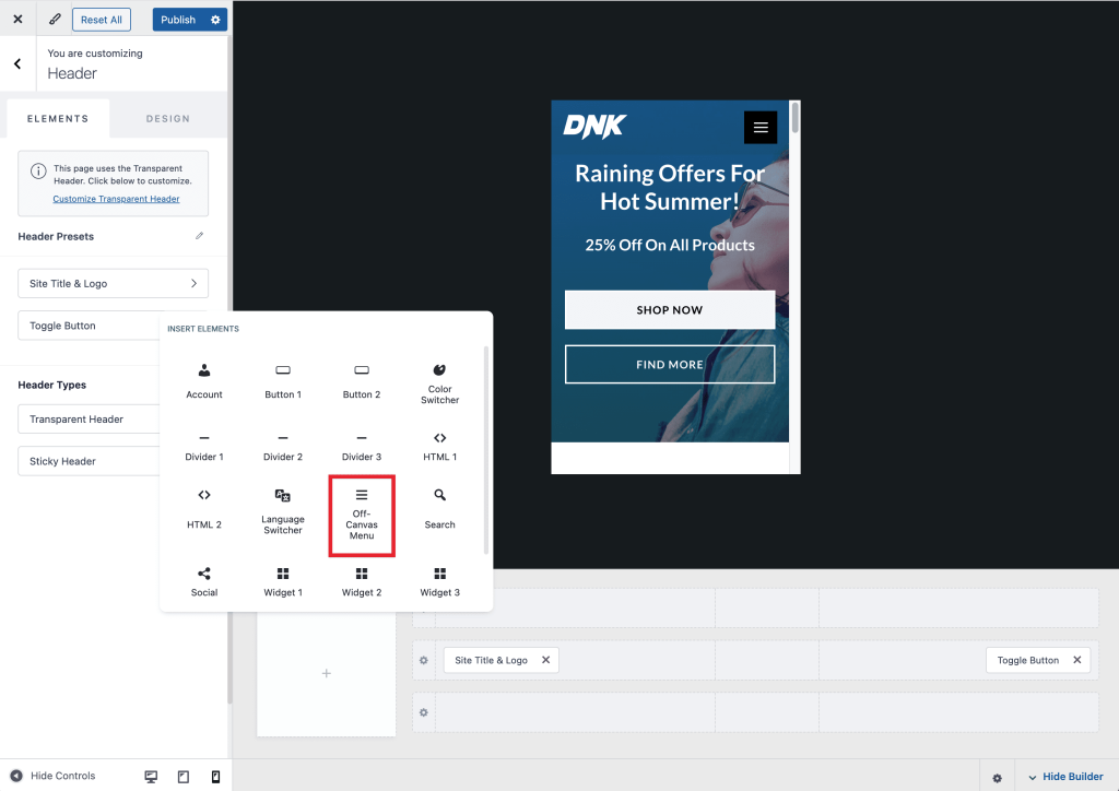 Off-Canvas Menu Element