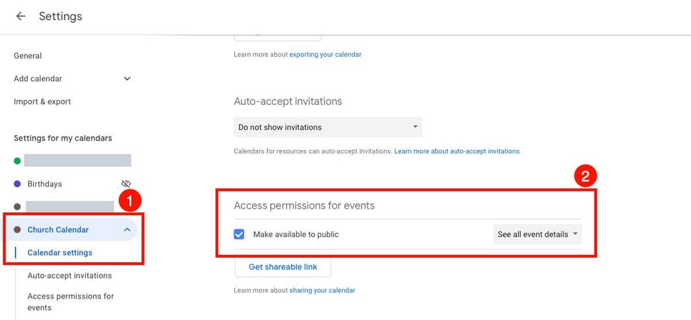 How to make a Google calendar public