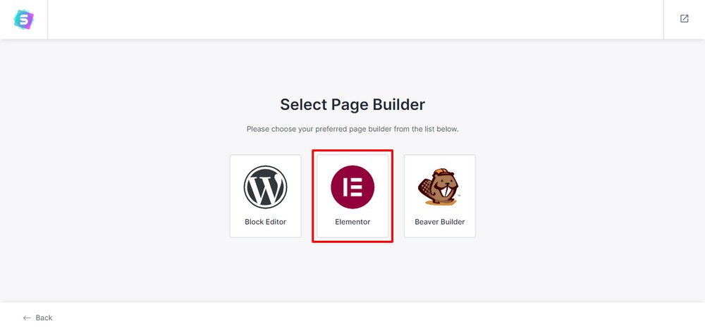 Select Elementor page builder