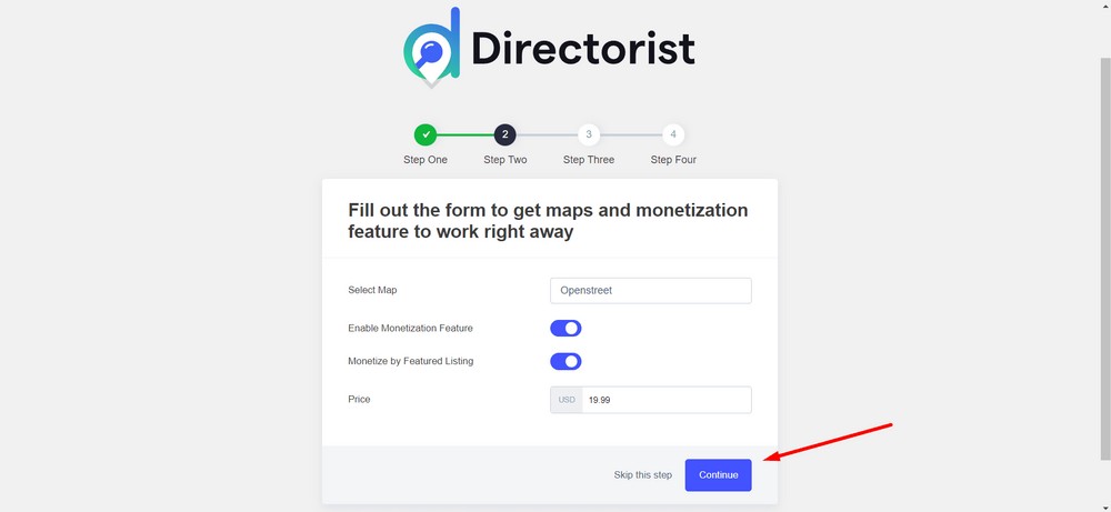 directorist setup wizard - Click Continue