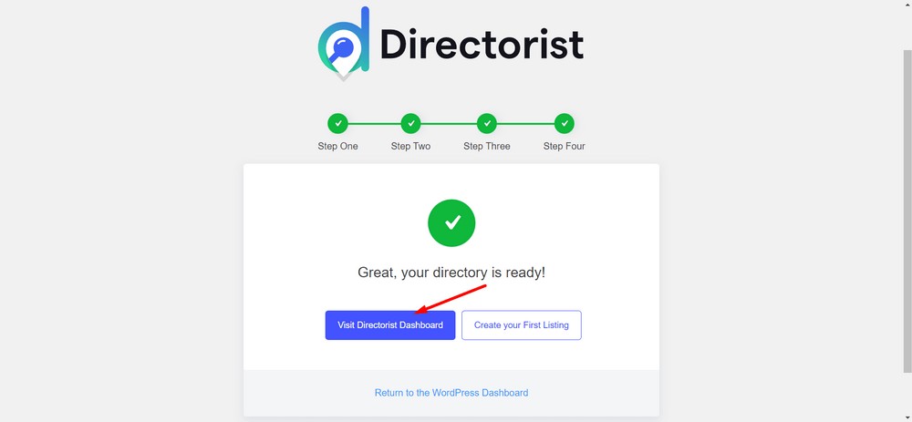 directorist setup wizard - visit directorist dashboard