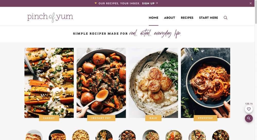 Pinch of Yum - landing page