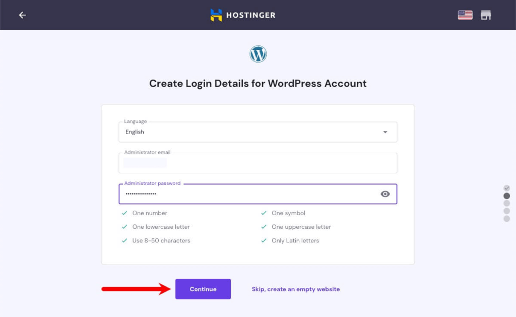 create login details for WordPress account