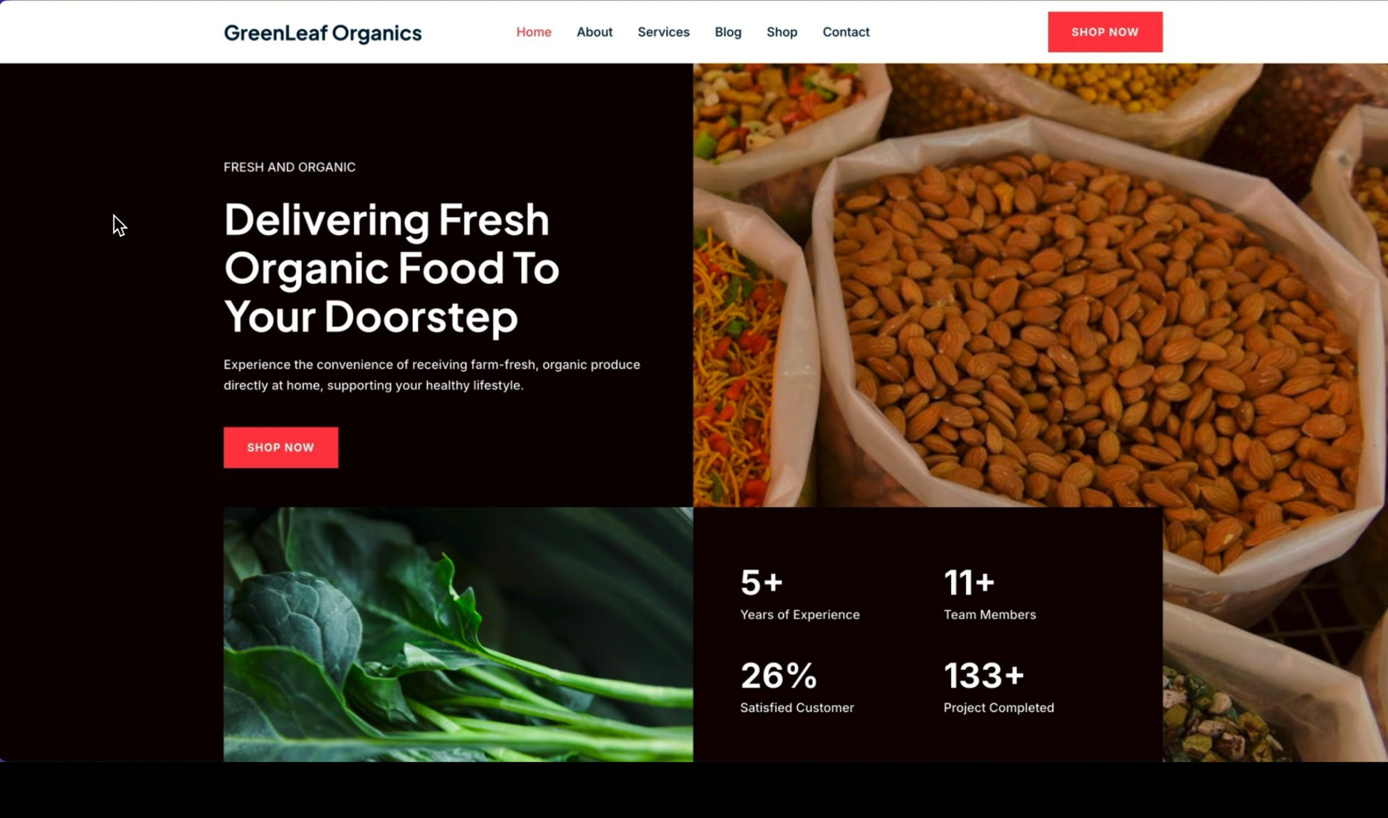 organic food site built by zipwp