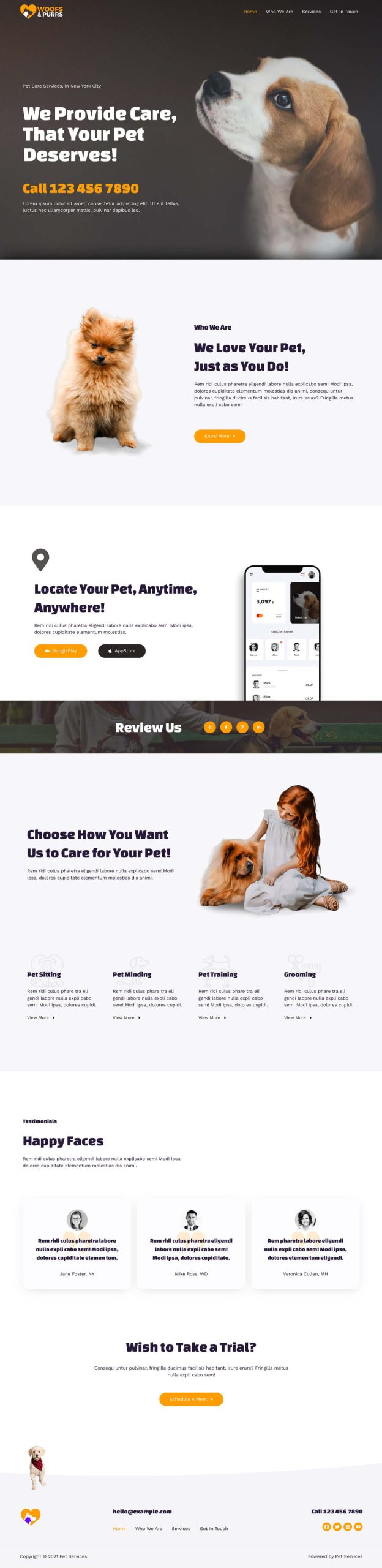 Pet Services pet sitting homepage