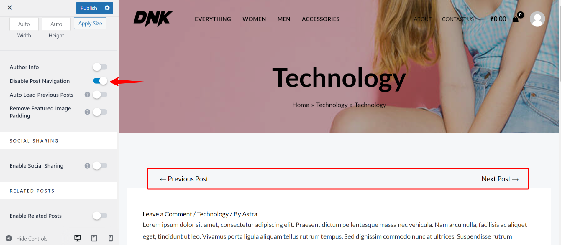 "Previous and Next" link to the top of the "Single Blog Post"