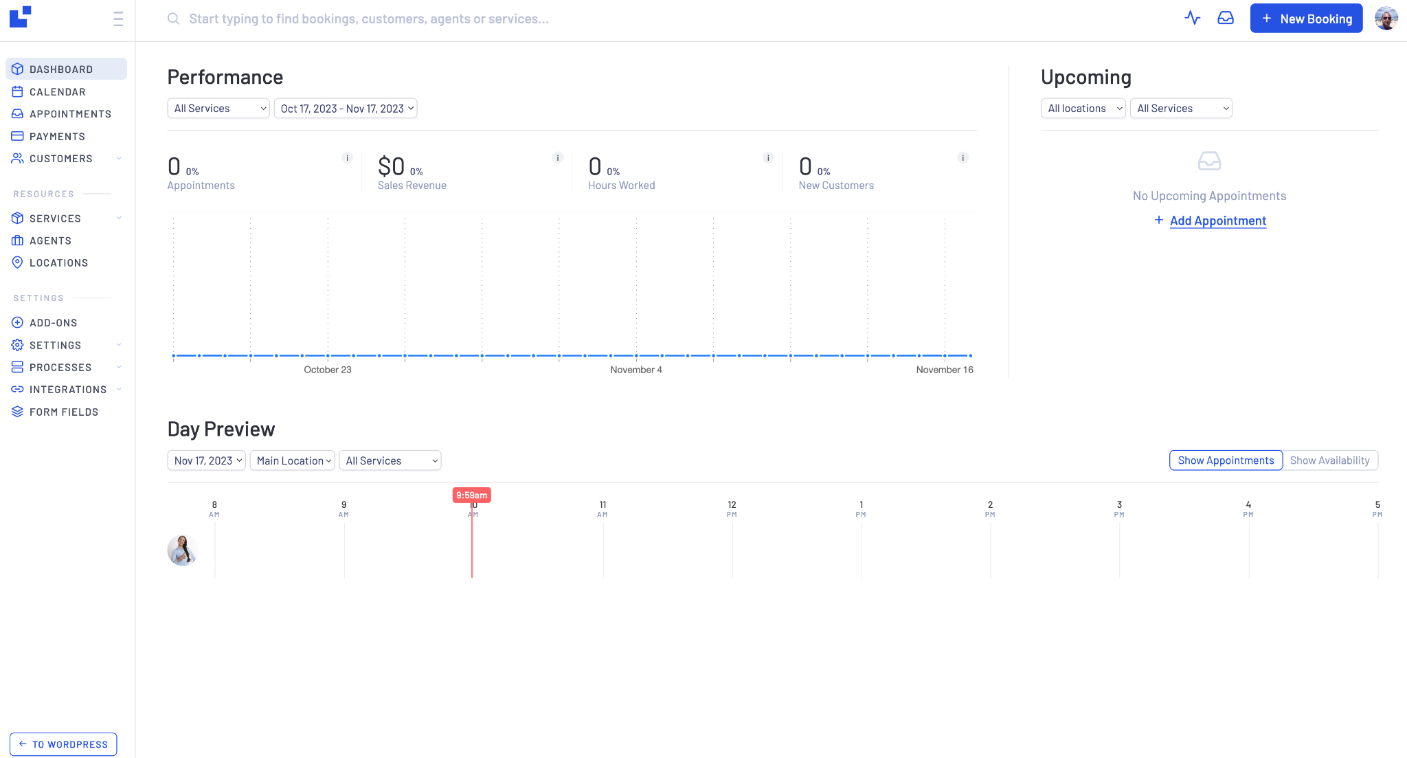 LatePoint interface Dashboard