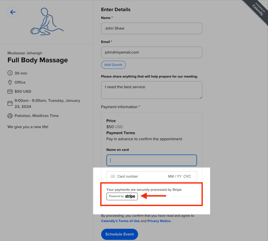 calendly payment method