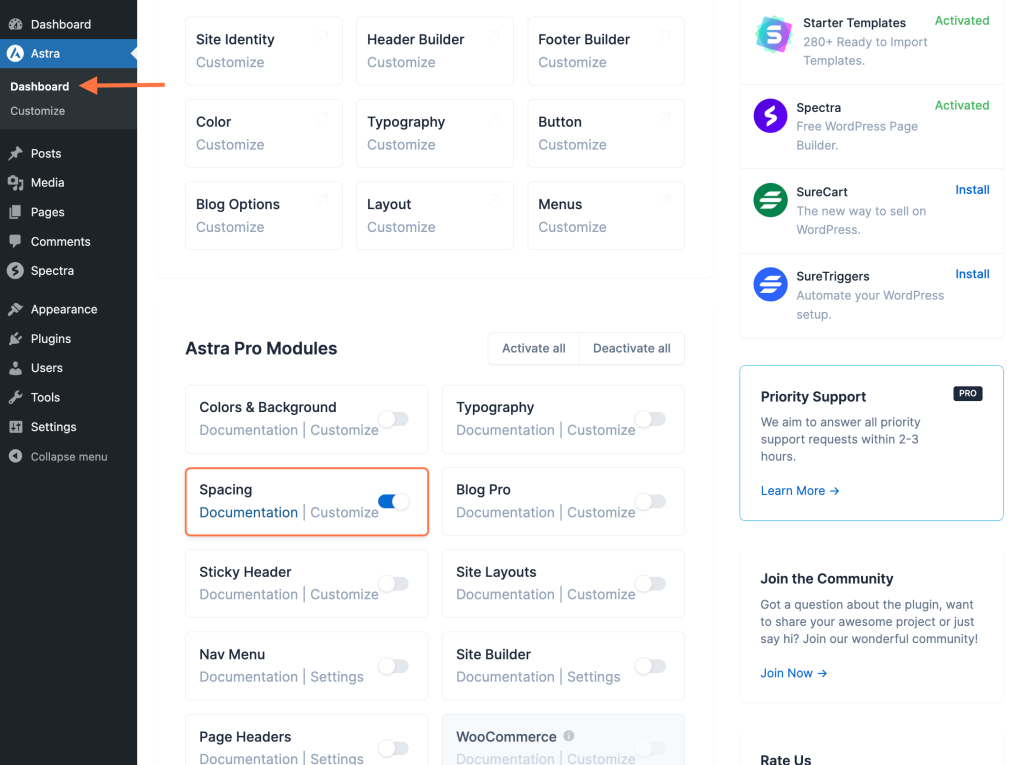 How to Manage Paragraph Margins In Astra Astra Dashboard