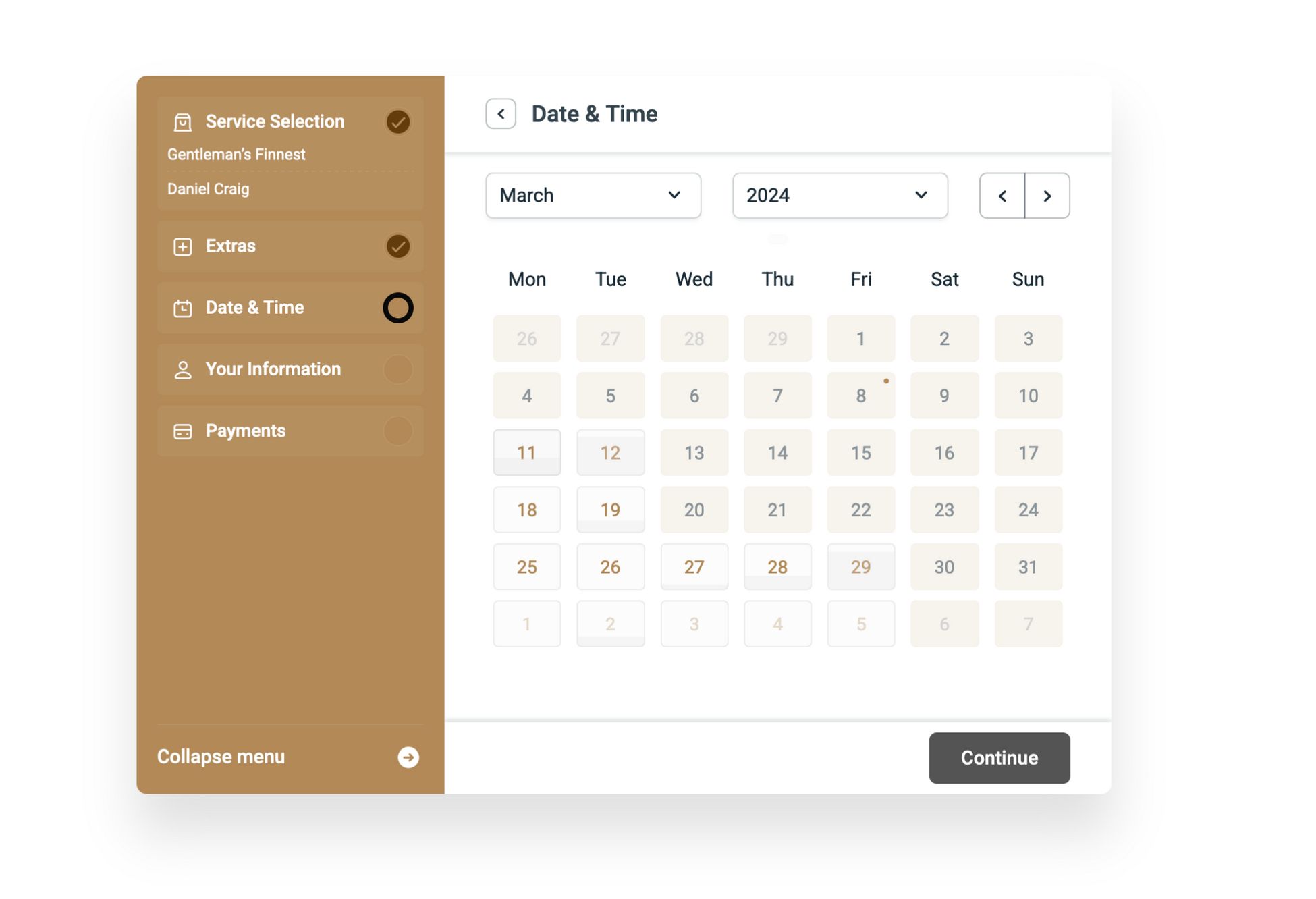 amelia booking form choose date and time