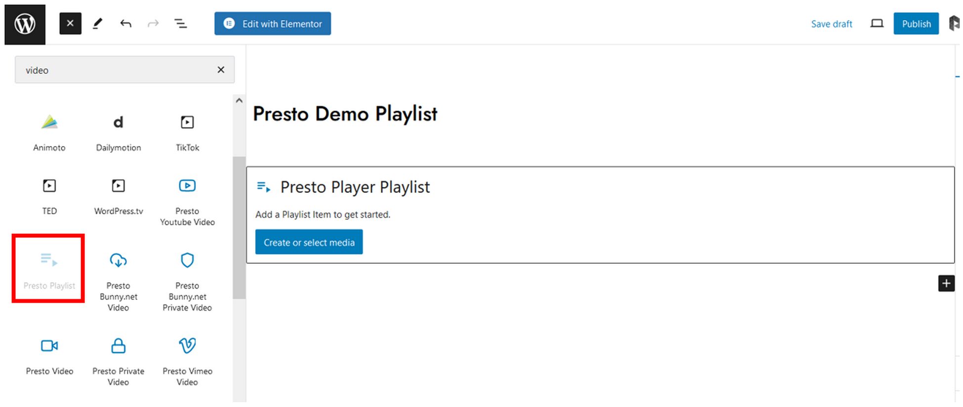 Presto player playlist setup